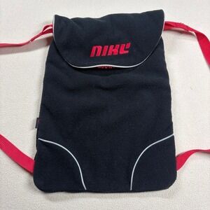 Nike 2007 Fleece Flap Closure Backpack Black Red 13.5x10 Clean Inside Unique